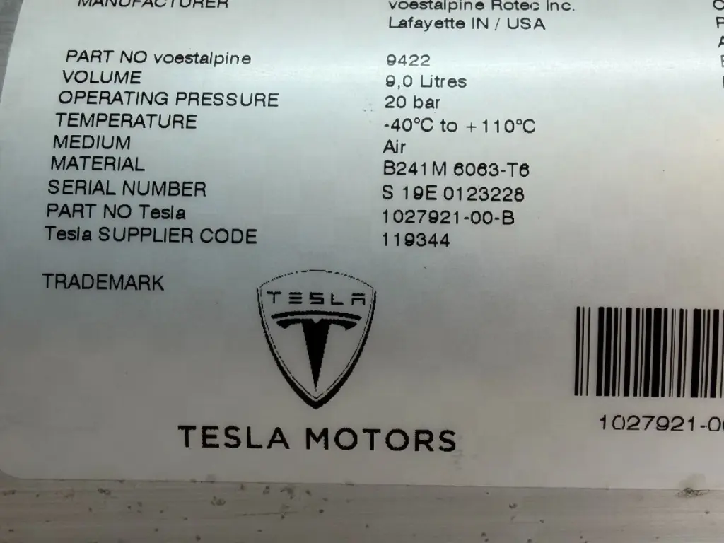 Балон пневмопідвіски (ресивер) Tesla Model X, 1027921-00-B